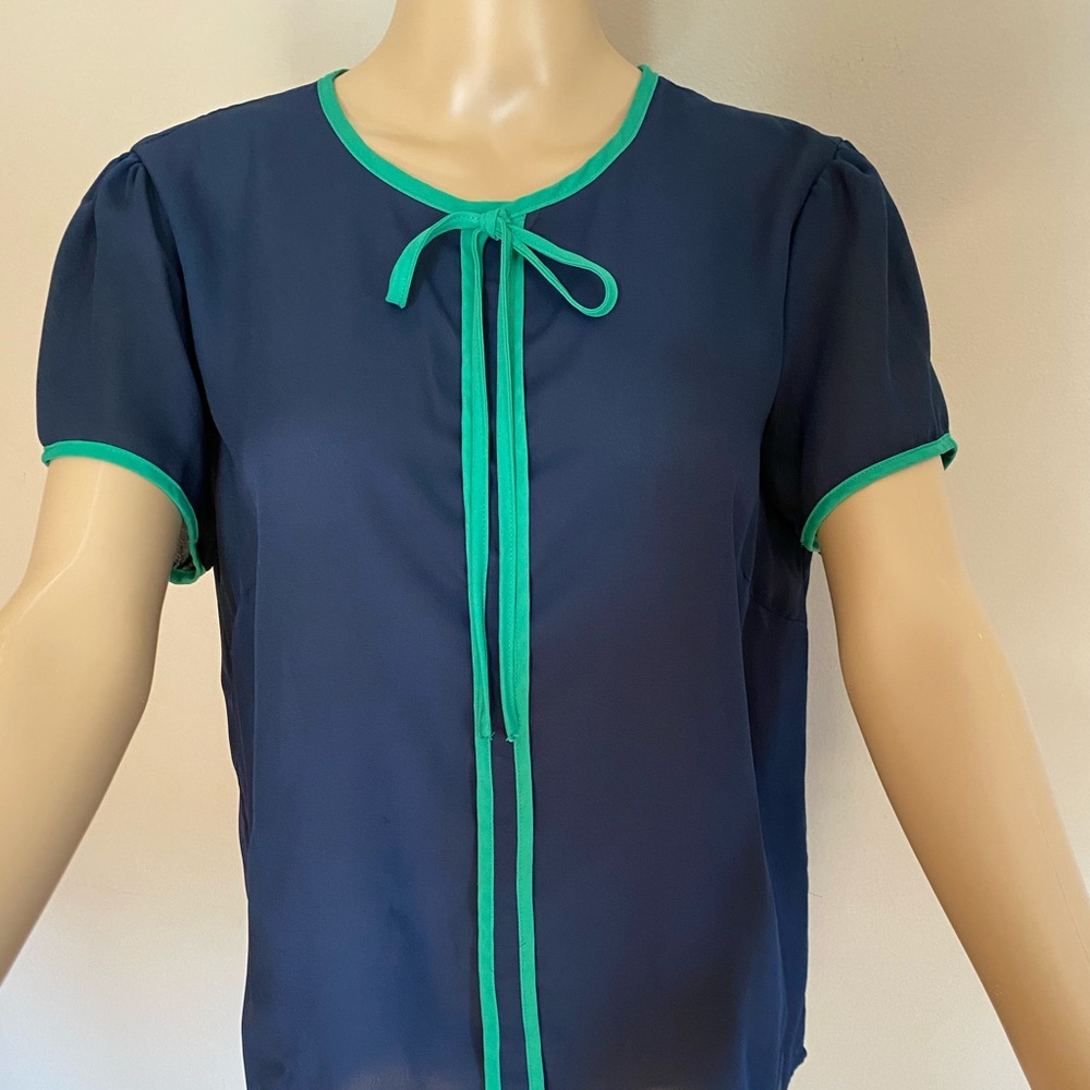2/$30 Navy 60s retro style blouse from ModCloth
